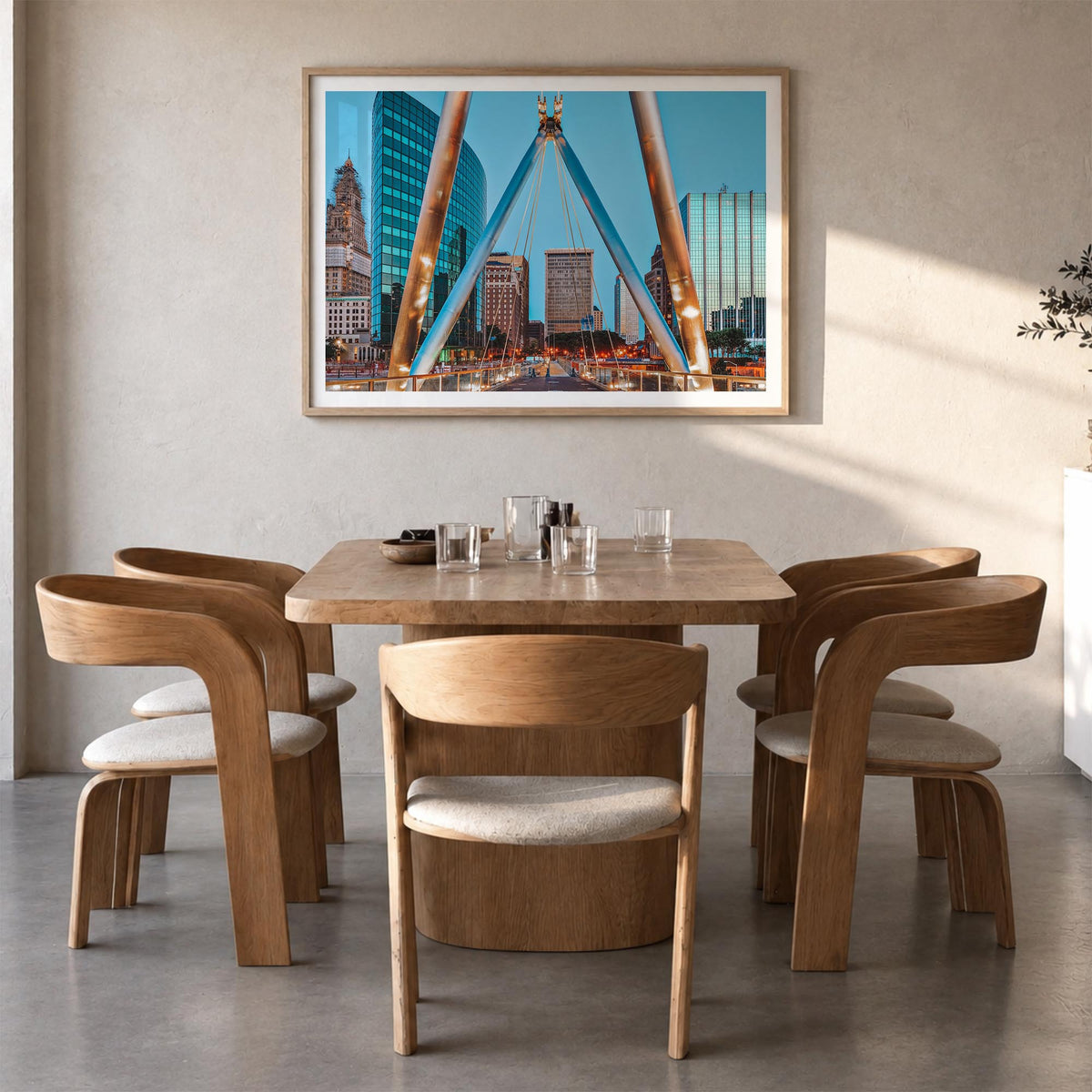 Connecticut colorful photo poster of United States – horizontal wall art in natural wood frame with white border, hanging on 