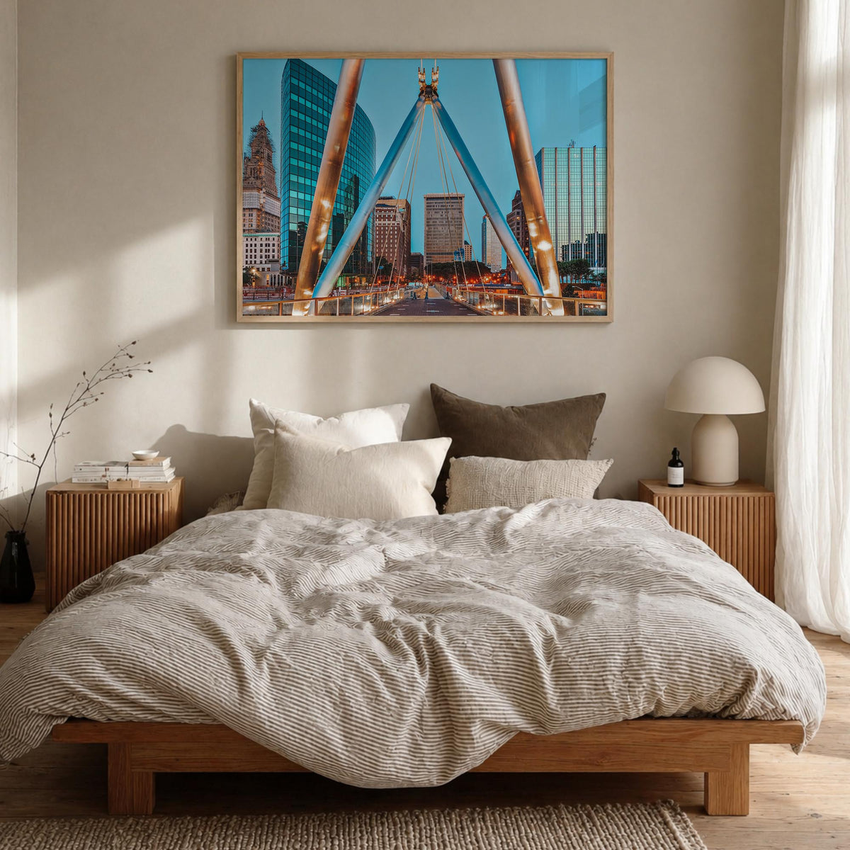 Connecticut colorful photo poster of United States – horizontal wall art in natural wood frame, hanging on wall