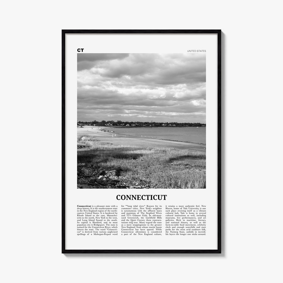 Connecticut no. 1 black & white newspaper poster of United States – vertical wall art, unframed print shown in interior mocku