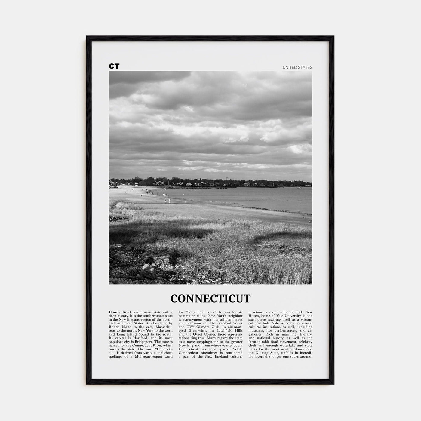 Connecticut No 1 Poster Black Wood / 8x12 in Nbourhood Travel B&W Poster