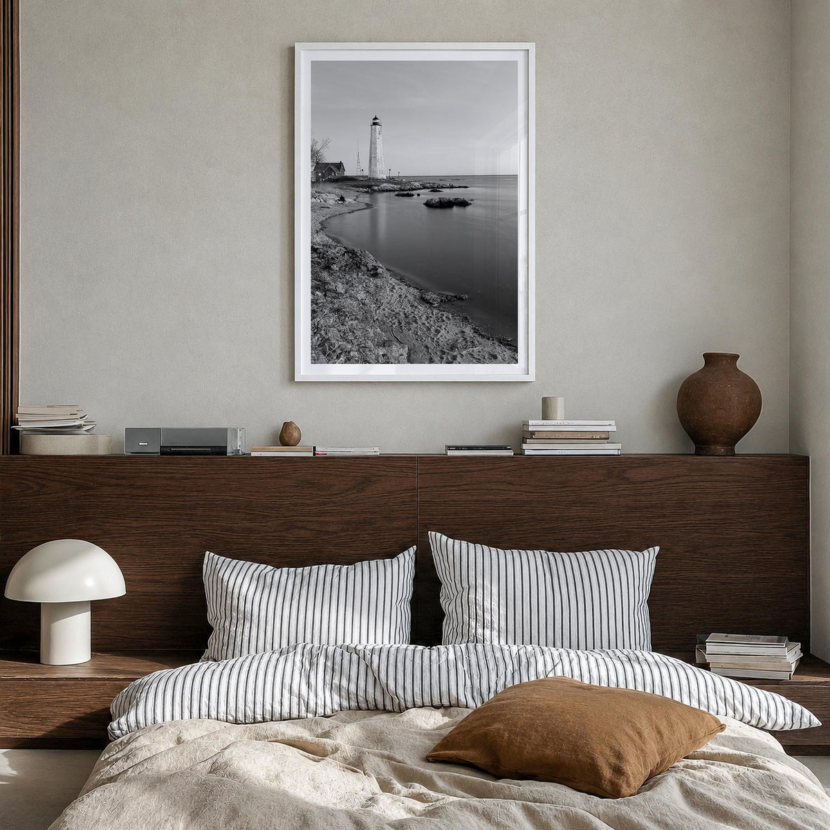 Connecticut no. 2 black & white photo poster of United States – vertical wall art in white wood frame with white border, hang