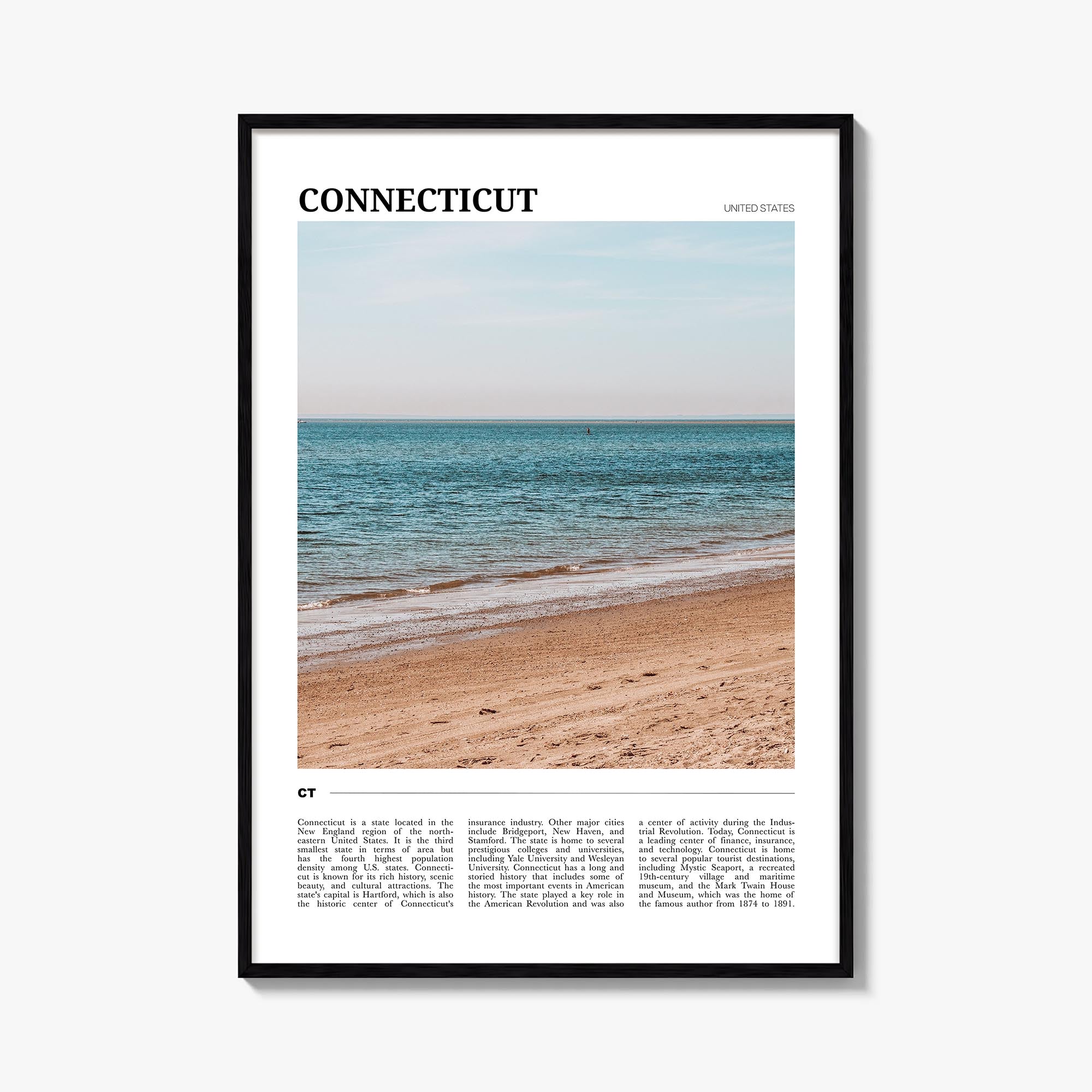 Connecticut no. 2 colorful travel poster of United States – vertical wall art, unframed print shown in interior mockup