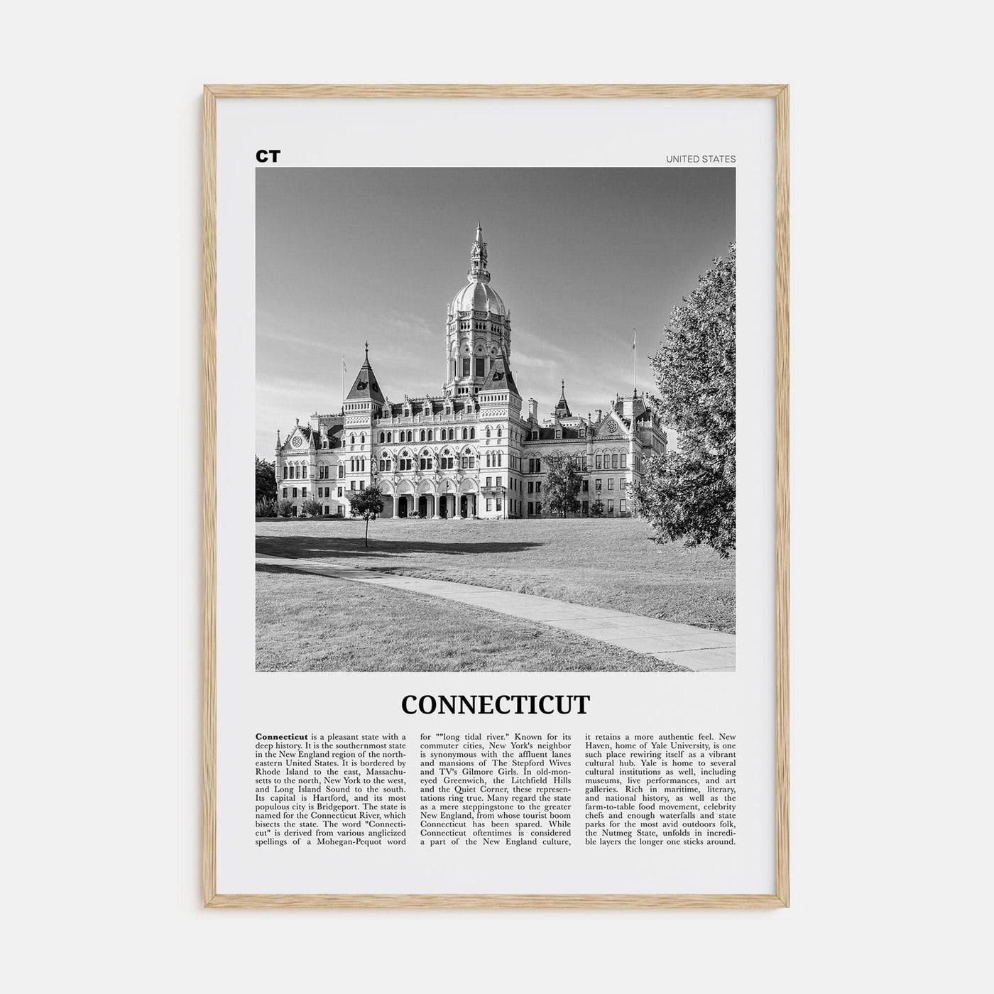 Connecticut No 2 Poster Natural Wood / 8x12 in Nbourhood Travel B&W Poster