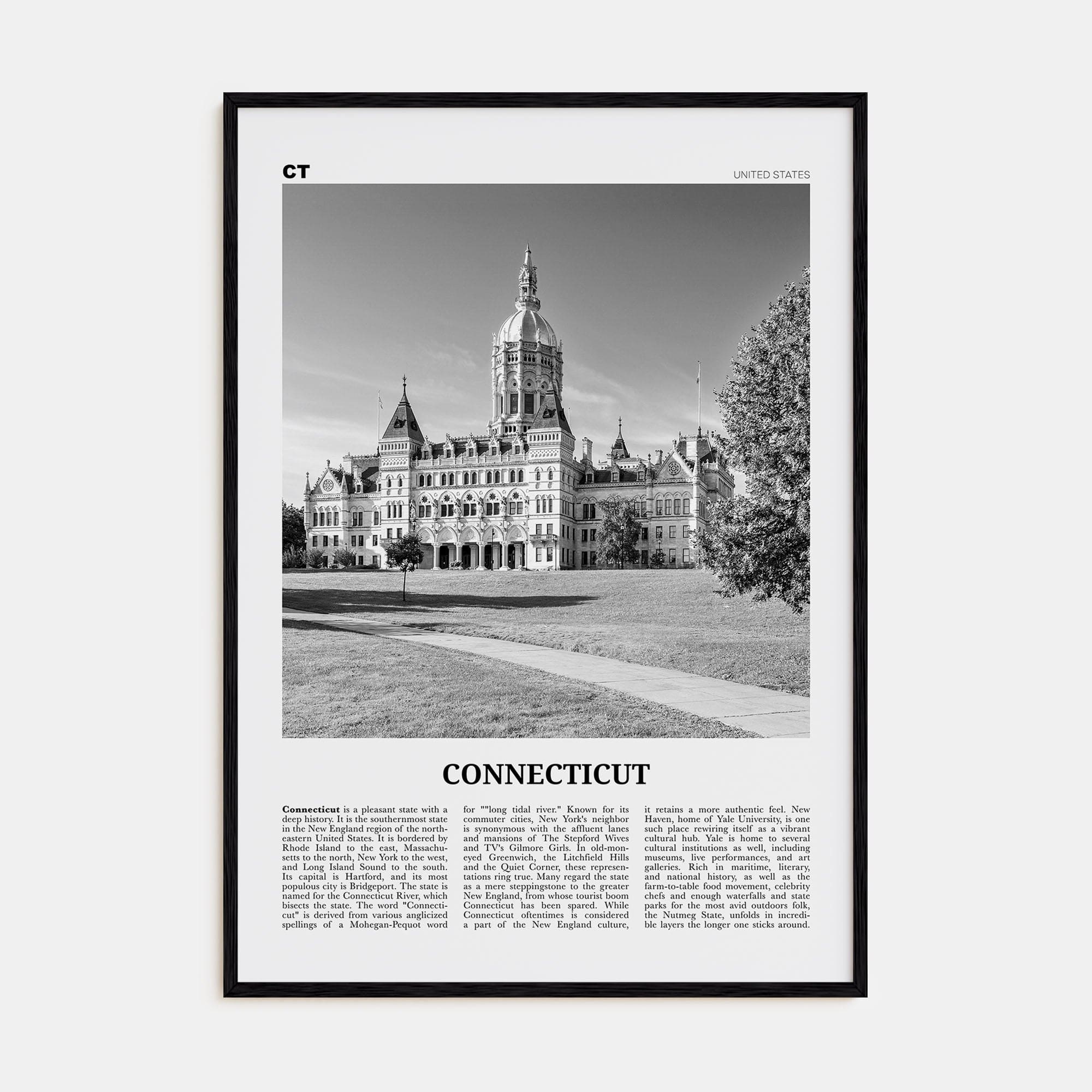 Connecticut No 2 Poster Black Wood / 8x12 in Nbourhood Travel B&W Poster