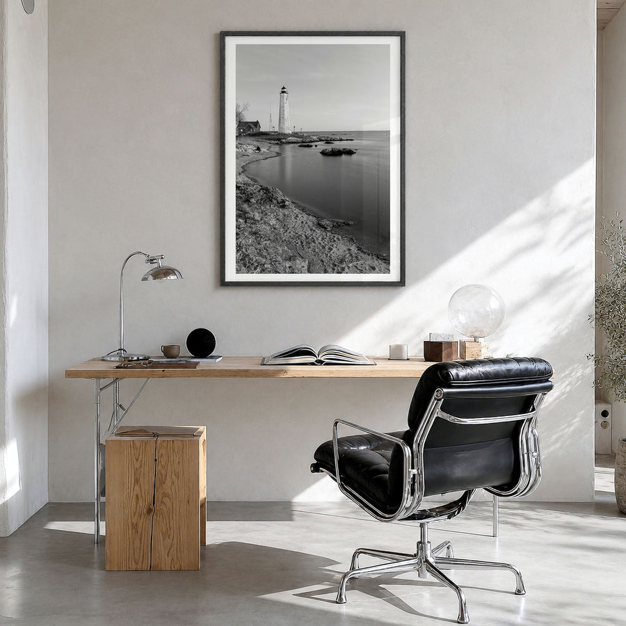 Connecticut Photo No 2 Poster in a black wood frame, hanging in a bright home office, white border