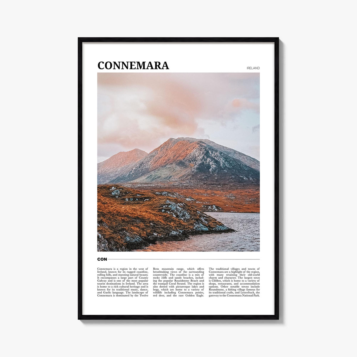 Connemara colorful travel poster of Ireland – vertical wall art, unframed print shown in interior mockup