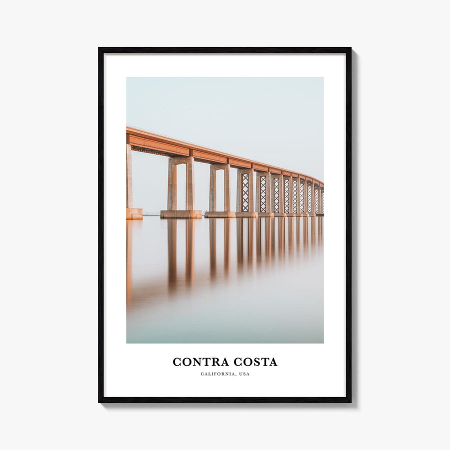 Contra Costa County colorful classic poster of California, USA – vertical wall art, unframed print shown in interior mockup