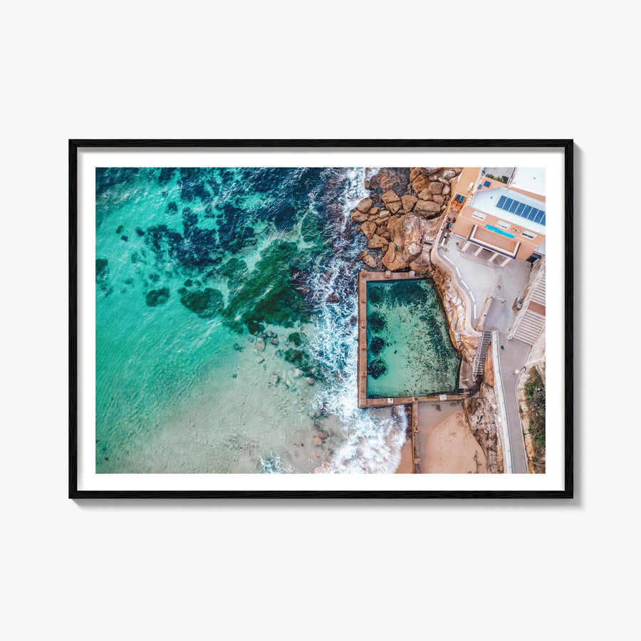 Coogee Beach colorful photo poster of Sydney, New South Wales – horizontal wall art, unframed print shown in interior mockup