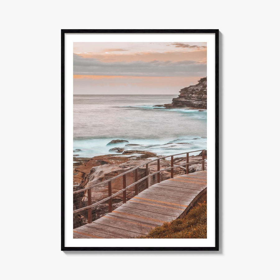 Coogee Beach no. 2 colorful photo poster of Sydney, New South Wales – vertical wall art, unframed print shown in interior moc