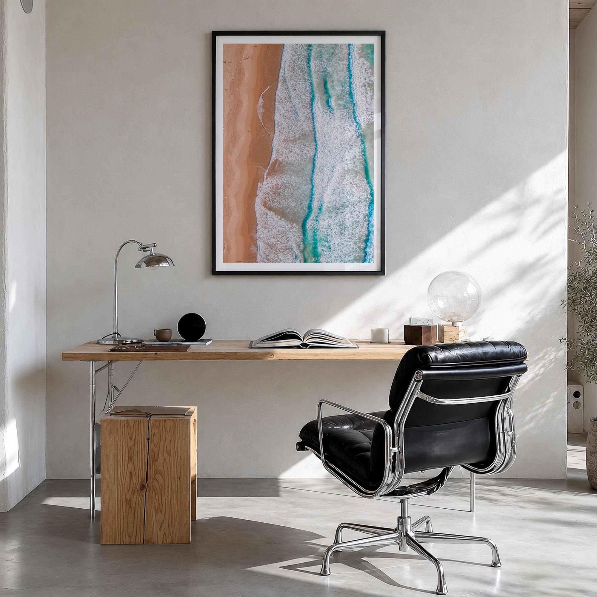 Coogee Beach no. 3 colorful photo poster of Sydney, New South Wales – vertical wall art in black wood frame with white border