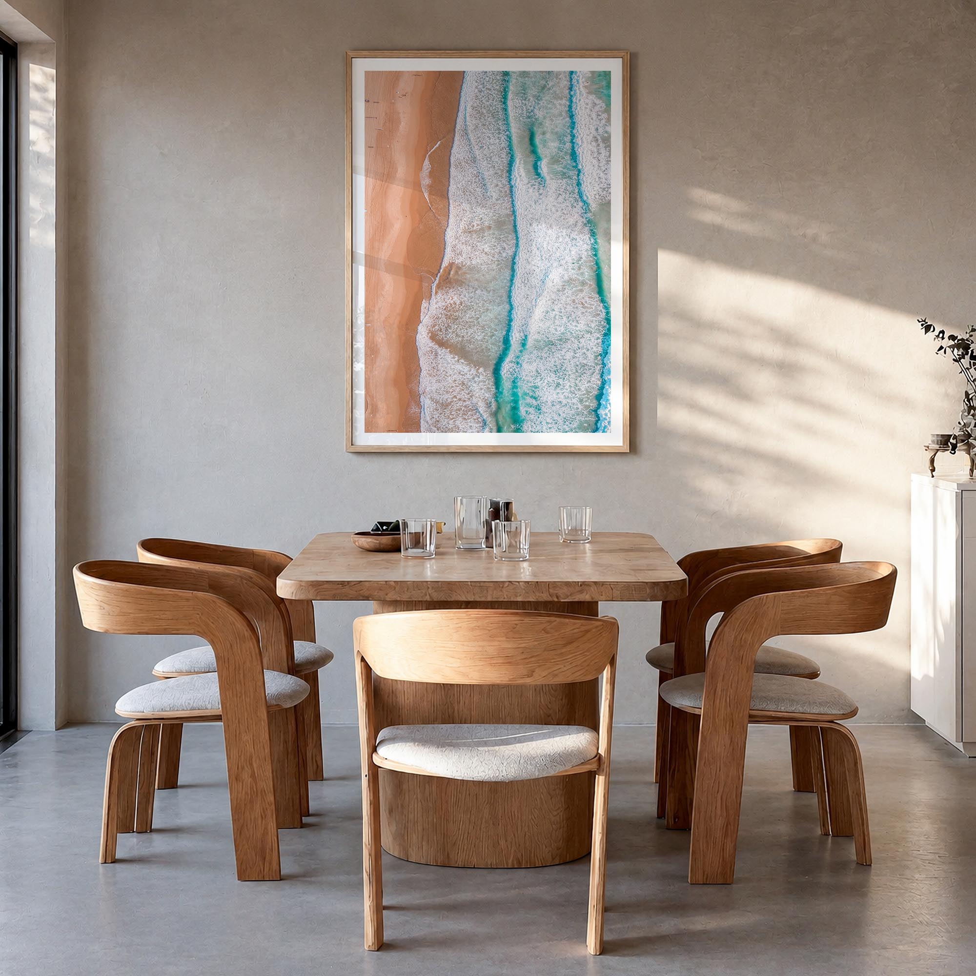 Coogee Beach no. 3 colorful photo poster of Sydney, New South Wales – vertical wall art in natural wood frame with white bord
