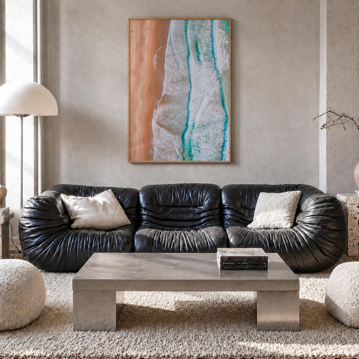 Coogee Beach no. 3 colorful photo poster of Sydney, New South Wales – vertical wall art in natural wood frame, hanging on wal