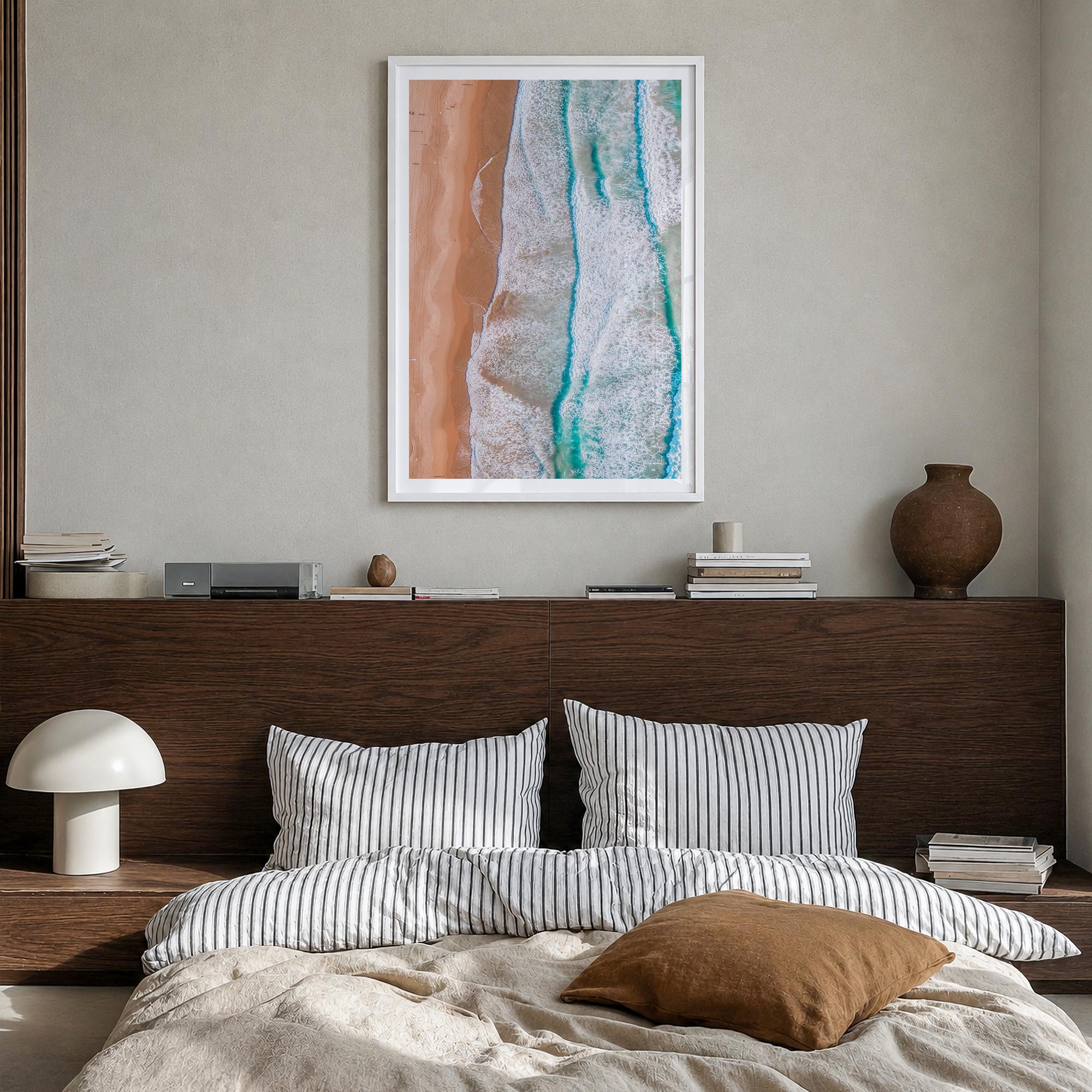 Coogee Beach no. 3 colorful photo poster of Sydney, New South Wales – vertical wall art in white wood frame with white border