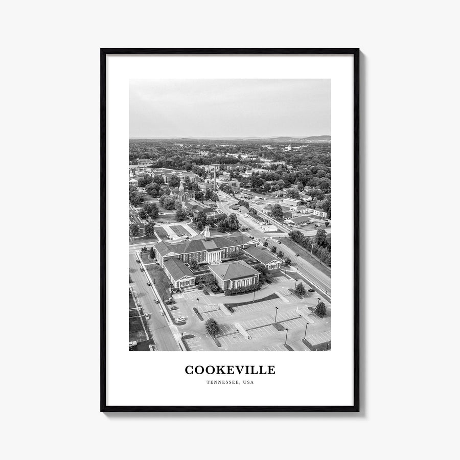 Cookeville black & white classic poster of Tennessee, USA – vertical wall art, unframed print shown in interior mockup
