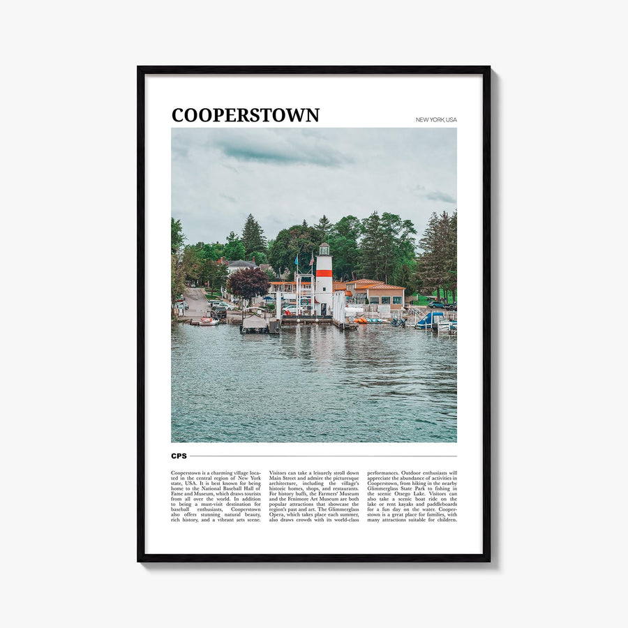 Cooperstown colorful travel poster of New York, USA – vertical wall art, unframed print shown in interior mockup