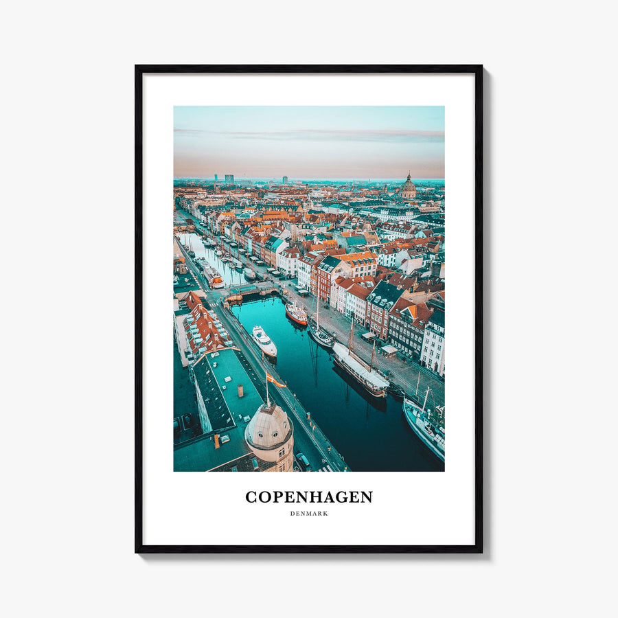 Copenhagen colorful classic poster of Denmark – vertical wall art, unframed print shown in interior mockup