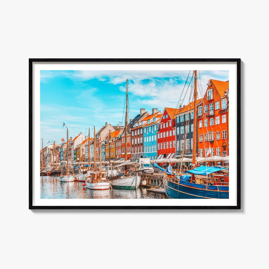 Copenhagen colorful photo poster of Denmark – horizontal wall art, unframed print shown in interior mockup