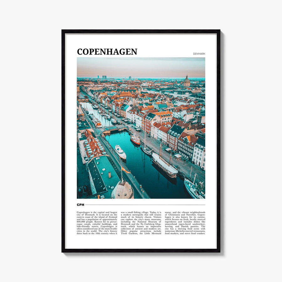Copenhagen colorful travel poster of Denmark – vertical wall art, unframed print shown in interior mockup