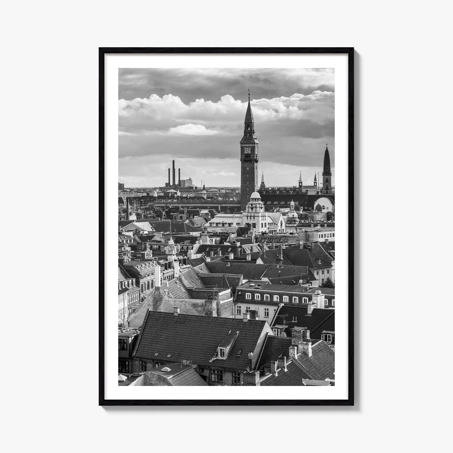 Copenhagen no. 1 black & white photo poster of Denmark – vertical wall art, unframed print shown in interior mockup