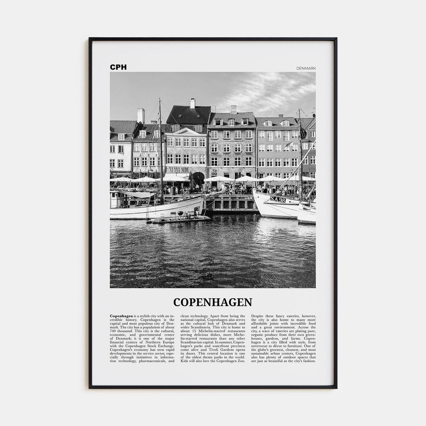 Copenhagen No 1 Poster None / 8x12 in Nbourhood Travel B&W Poster