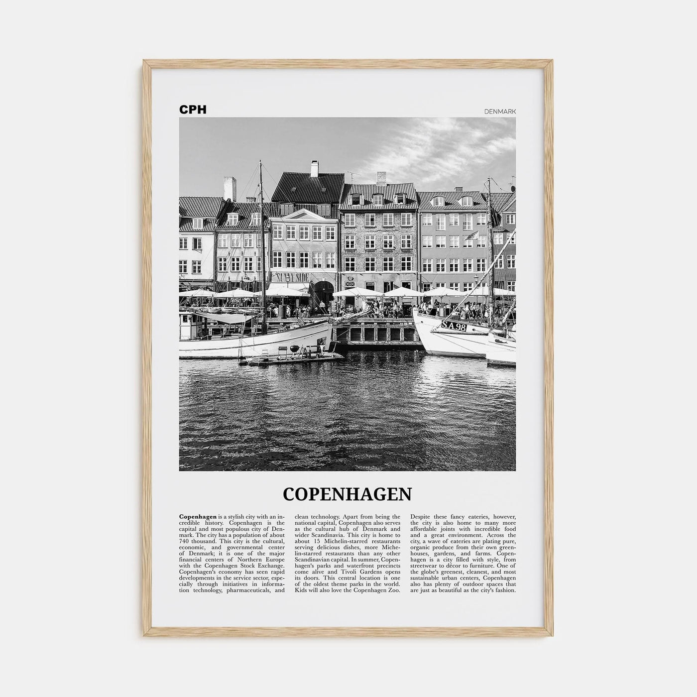 Copenhagen No 1 Poster Natural Wood / 8x12 in Nbourhood Travel B&W Poster