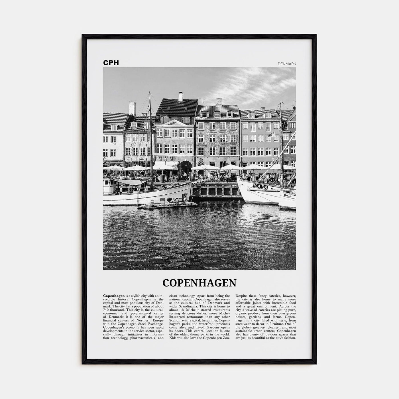 Copenhagen No 1 Poster Black Wood / 8x12 in Nbourhood Travel B&W Poster