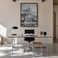 Copenhagen no. 2 black & white photo poster of Denmark – vertical wall art in black wood frame, hanging on wall