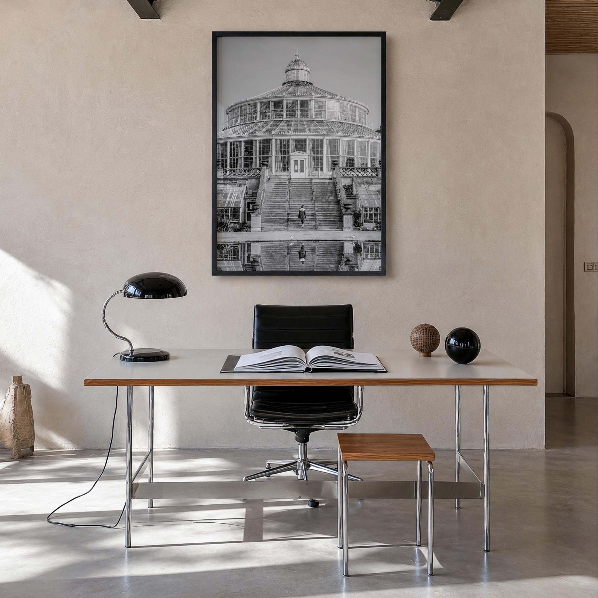 Copenhagen no. 2 black & white photo poster of Denmark – vertical wall art in black wood frame, hanging on wall