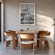 Copenhagen no. 2 black & white photo poster of Denmark – vertical wall art in natural wood frame with white border, hanging o