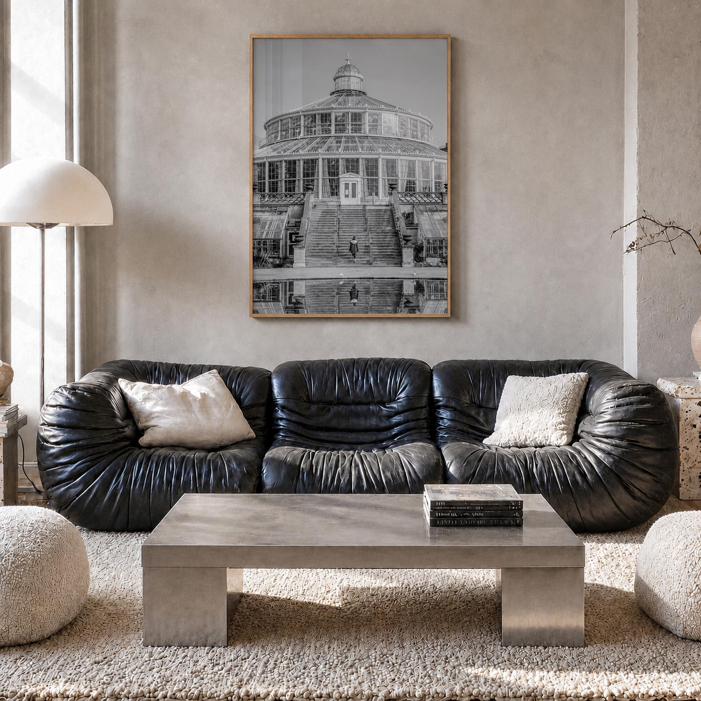 Copenhagen no. 2 black & white photo poster of Denmark – vertical wall art in natural wood frame, hanging on wall
