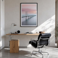 Copenhagen no. 3 colorful photo poster of Denmark – vertical wall art in black wood frame with white border, hanging on wall