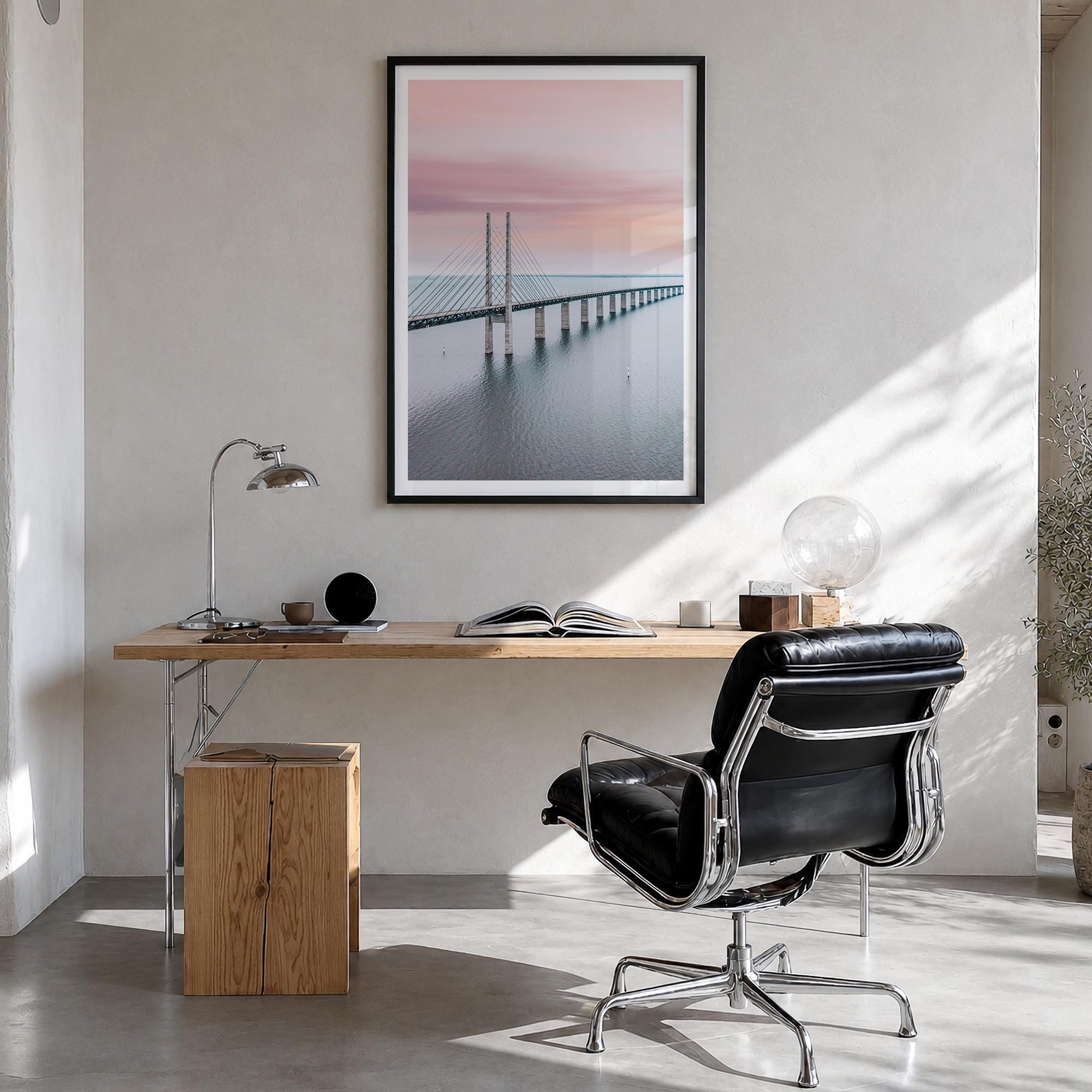 Copenhagen no. 3 colorful photo poster of Denmark – vertical wall art in black wood frame with white border, hanging on wall