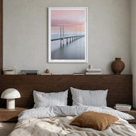 Copenhagen no. 3 colorful photo poster of Denmark – vertical wall art in white wood frame with white border, hanging on wall