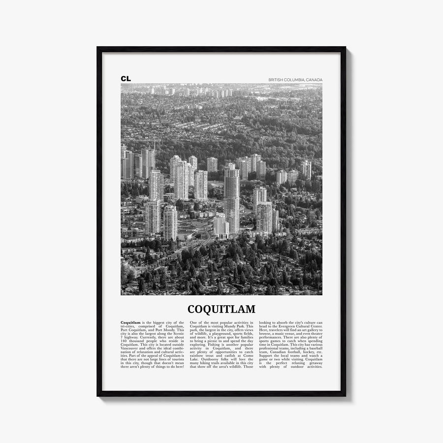 Coquitlam no. 2 black & white newspaper poster of British Columbia, Canada – vertical wall art, unframed print shown in inter