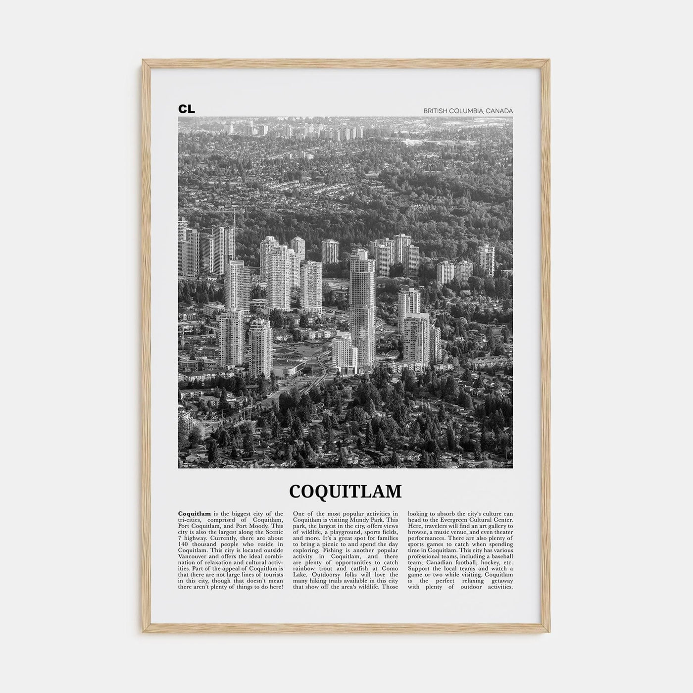 Coquitlam No 2 Poster Natural Wood / 8x12 in Nbourhood Travel B&W Poster