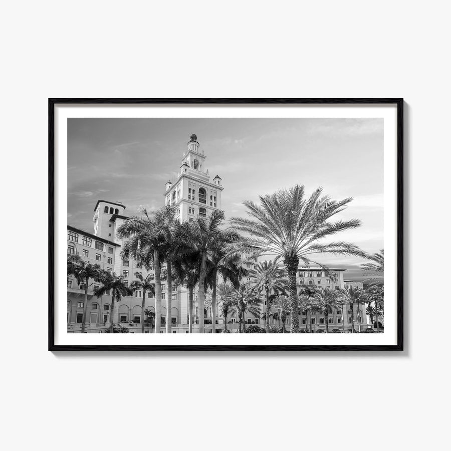 Coral Gables black & white photo poster of Florida, USA – horizontal wall art, unframed print shown in interior mockup