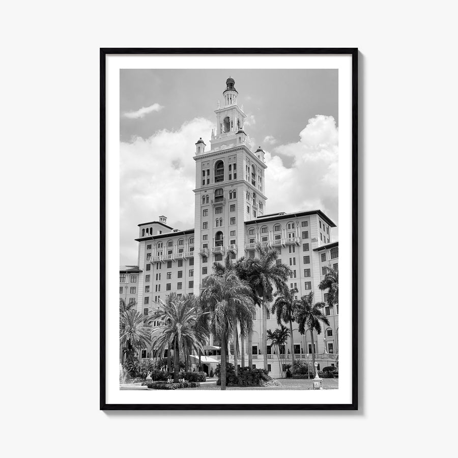 Coral Gables black & white photo poster of Florida, USA – vertical wall art, unframed print shown in interior mockup