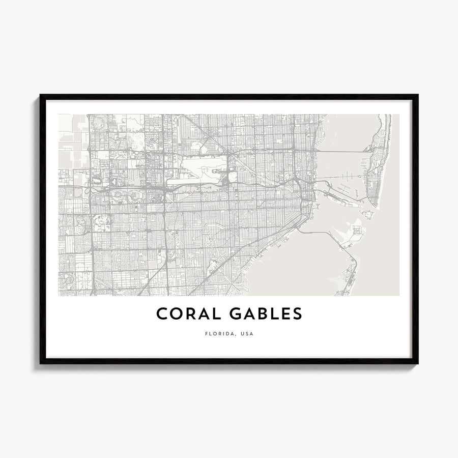 Coral Gables Map Poster, framed poster mockup