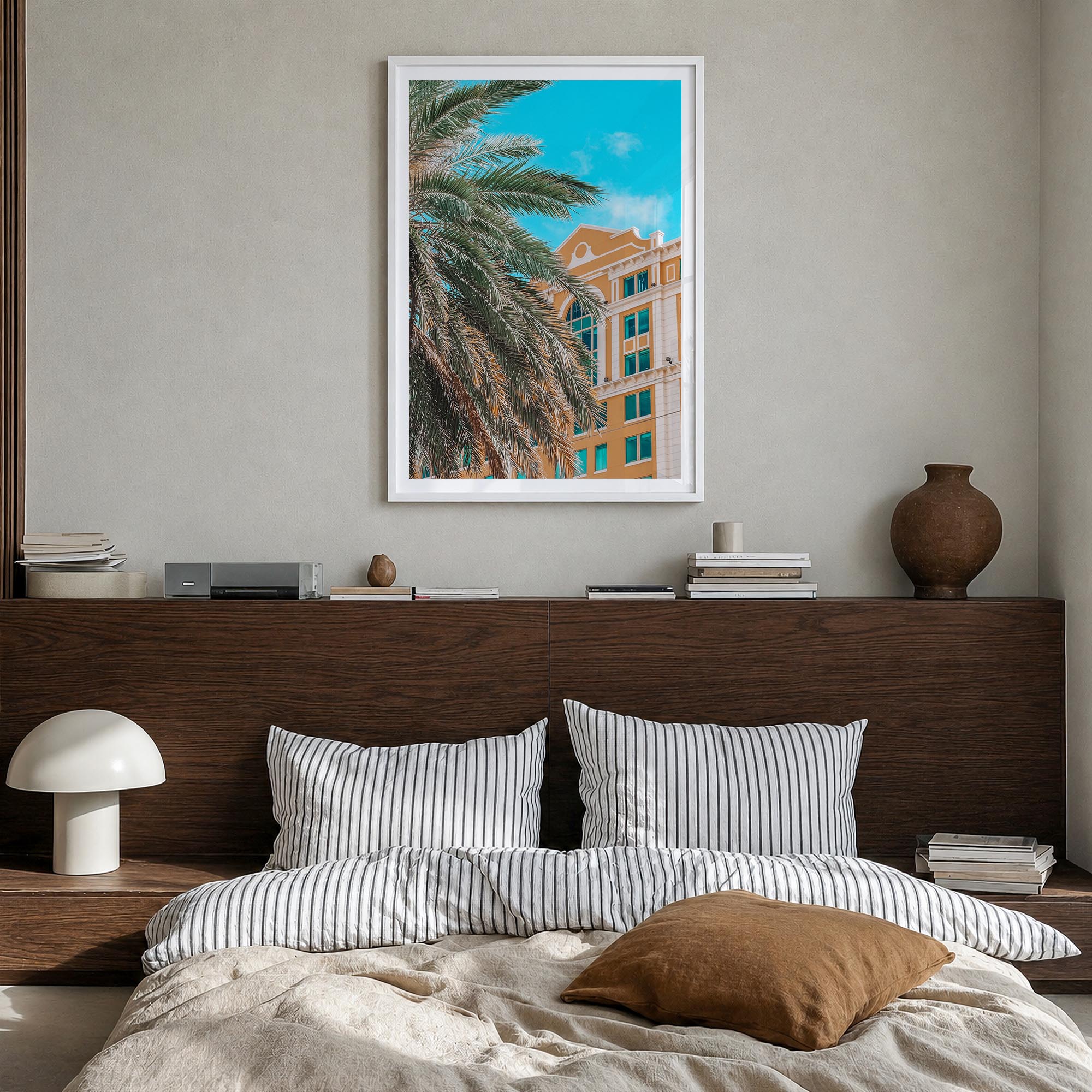 Coral Gables no. 2 colorful photo poster of Florida, USA – vertical wall art in white wood frame with white border, hanging o