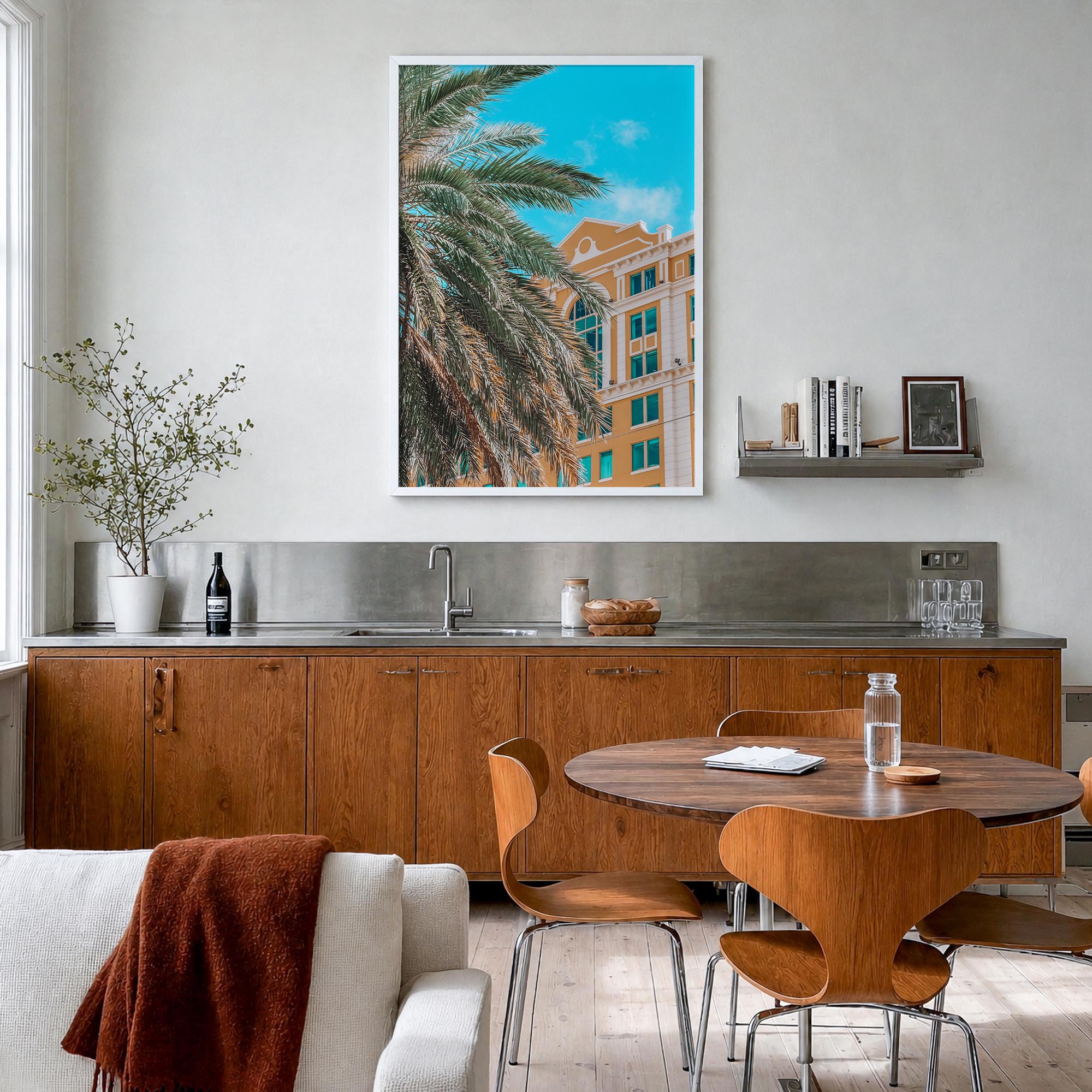 Coral Gables no. 2 colorful photo poster of Florida, USA – vertical wall art in white wood frame, hanging on wall