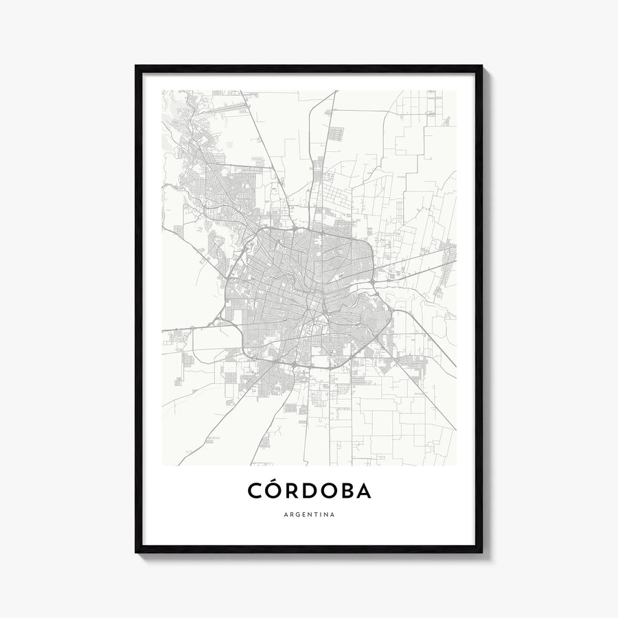 Córdoba, Argentina black & white map poster of Argentina – vertical wall art, unframed print shown in interior mockup
