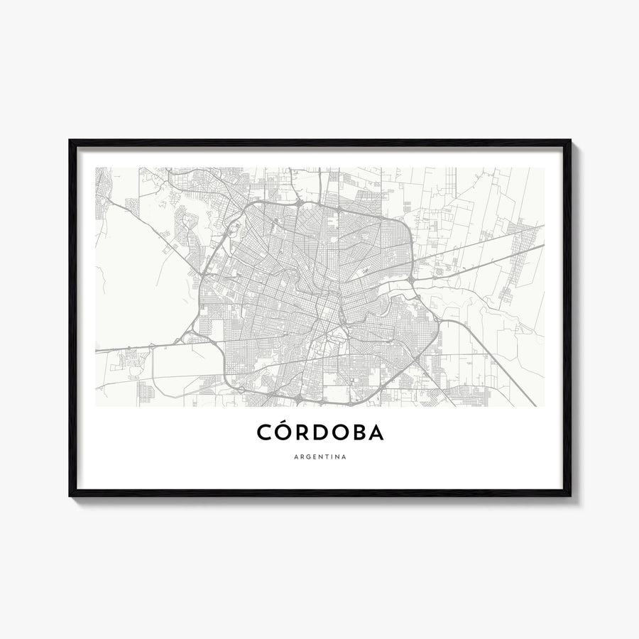 Córdoba, Argentina black & white map poster of Argentina – horizontal wall art, unframed print shown in interior mockup