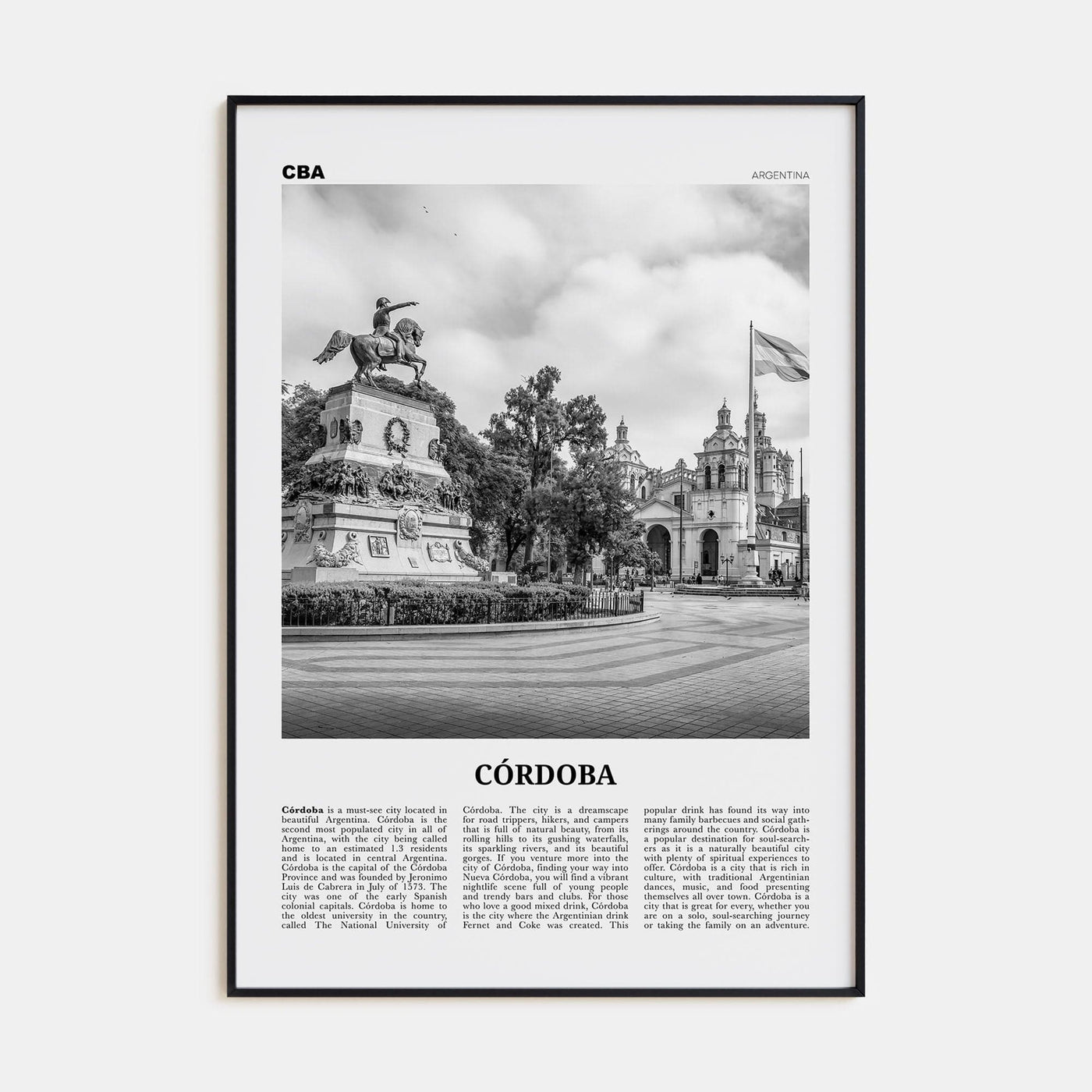 Córdoba, Argentina Poster None / 8x12 in Nbourhood Travel B&W Poster