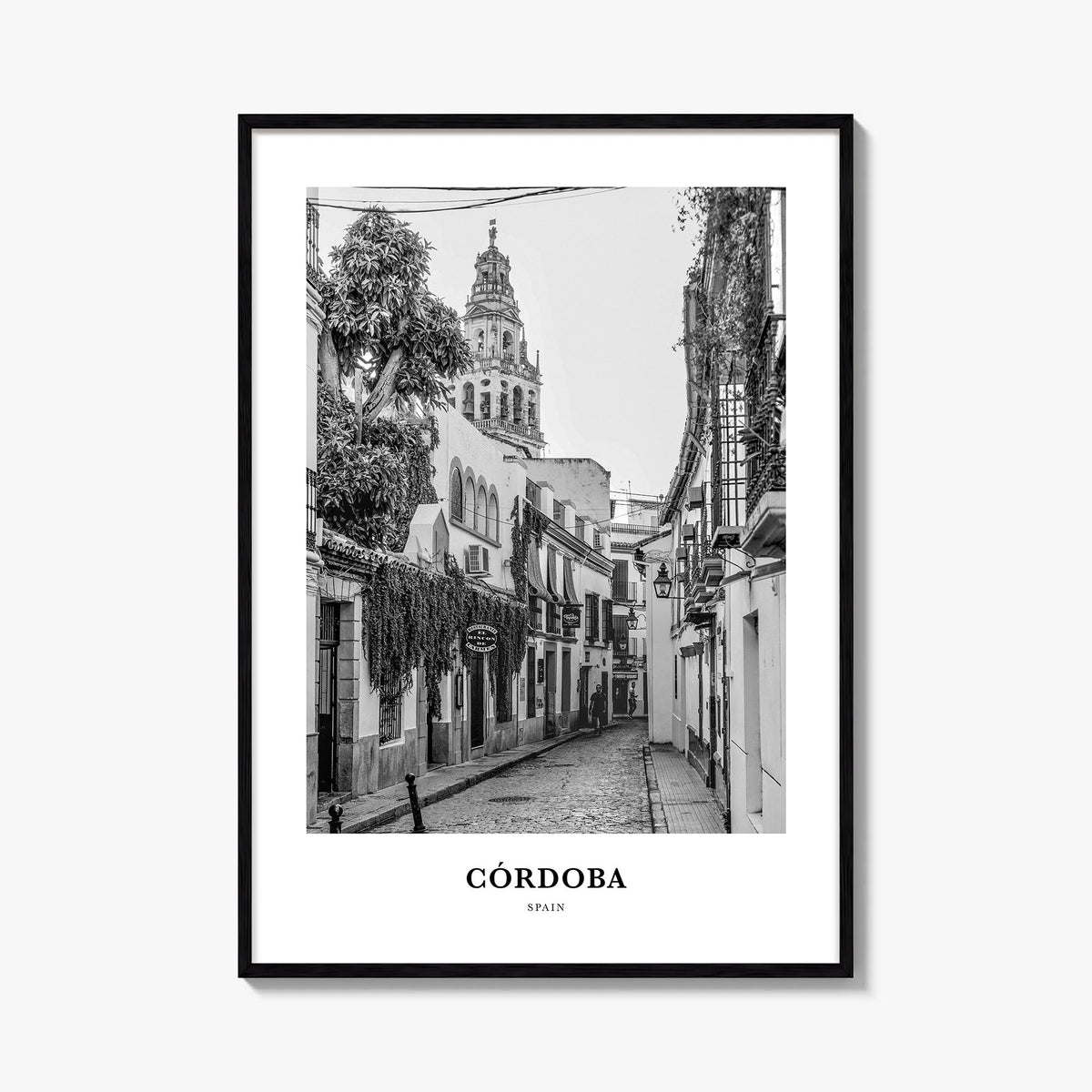 Córdoba, Spain black & white classic poster of Spain – vertical wall art, unframed print shown in interior mockup