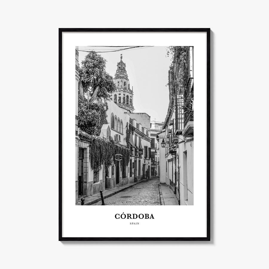 Córdoba, Spain black & white classic poster of Spain – vertical wall art, unframed print shown in interior mockup