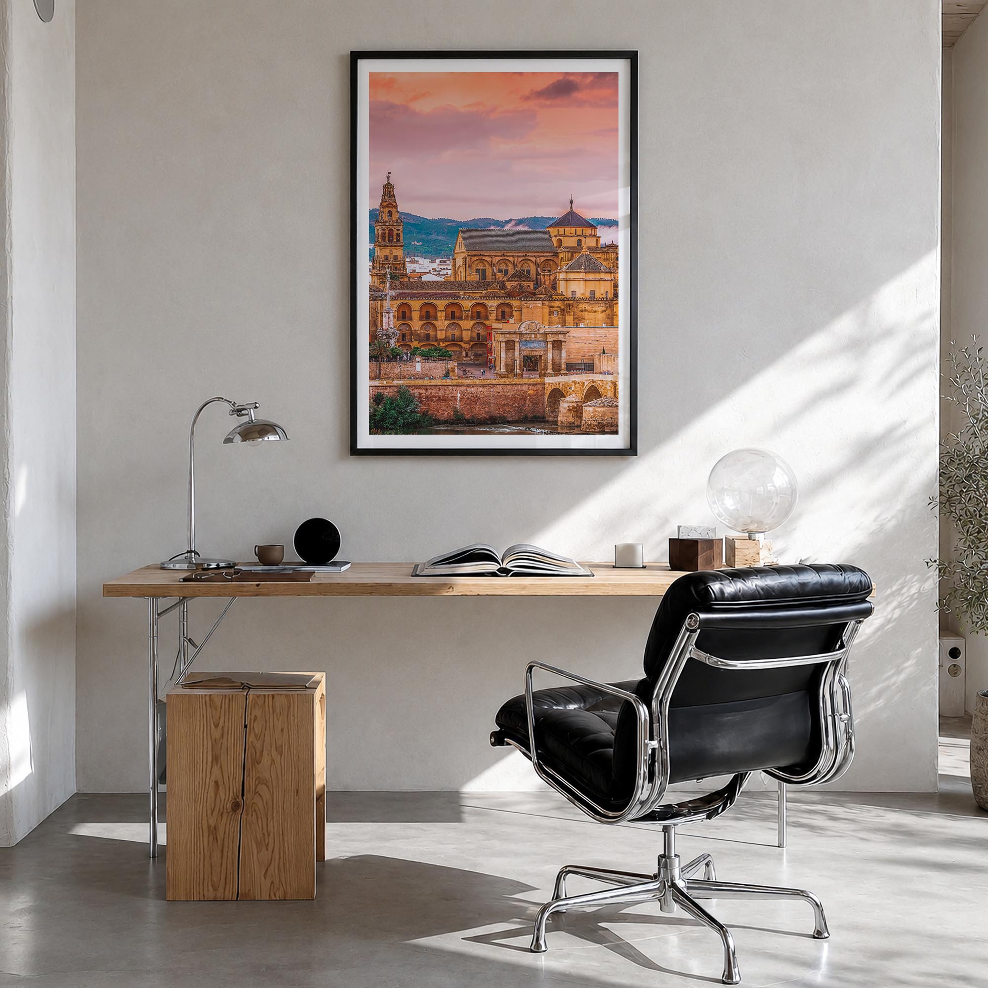 Córdoba, Spain colorful photo poster of Spain – vertical wall art in black wood frame with white border, hanging on wall