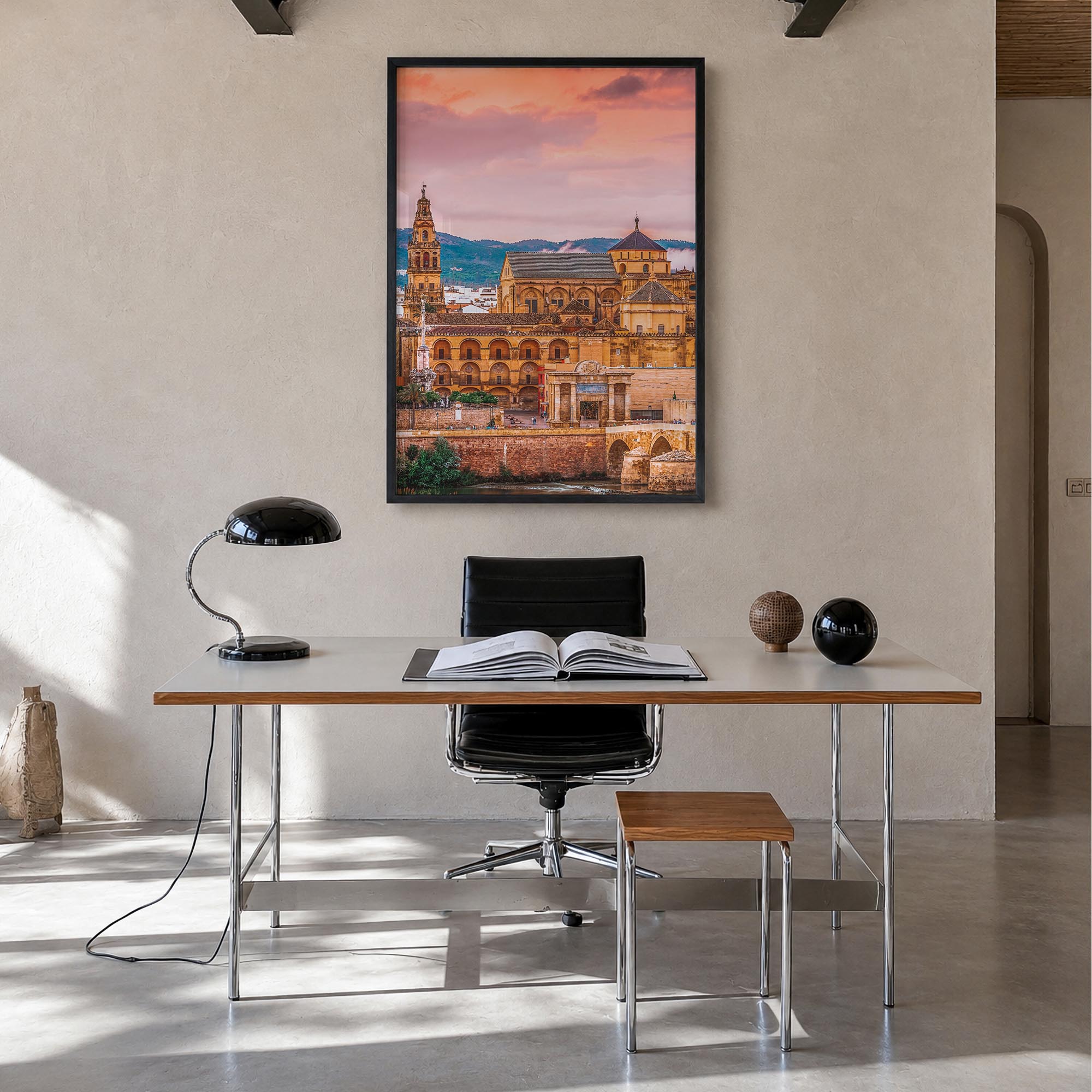Córdoba, Spain colorful photo poster of Spain – vertical wall art in black wood frame, hanging on wall