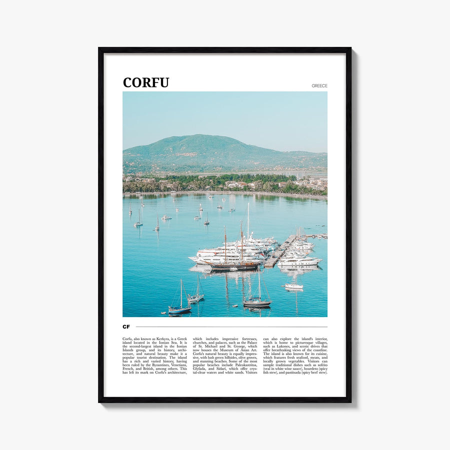 Corfu colorful travel poster of Greece – vertical wall art, unframed print shown in interior mockup