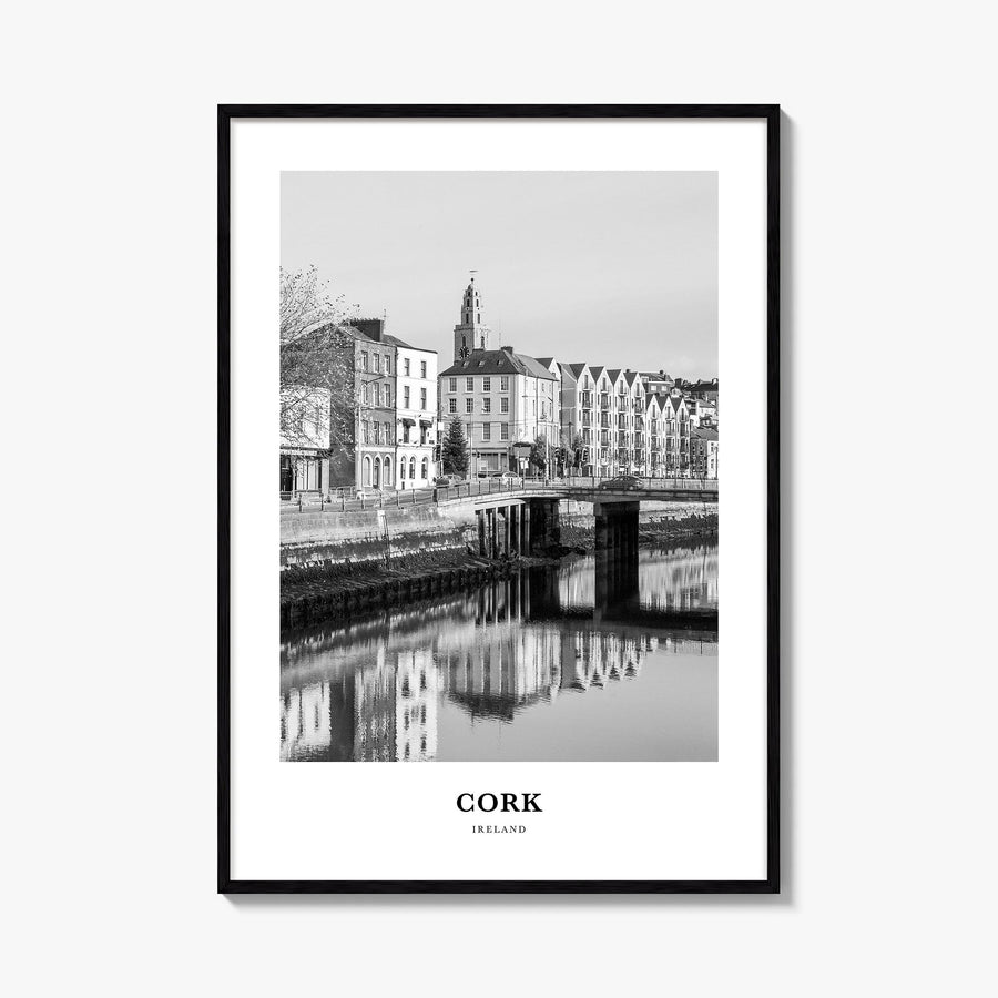 Cork black & white classic poster of Ireland – vertical wall art, unframed print shown in interior mockup