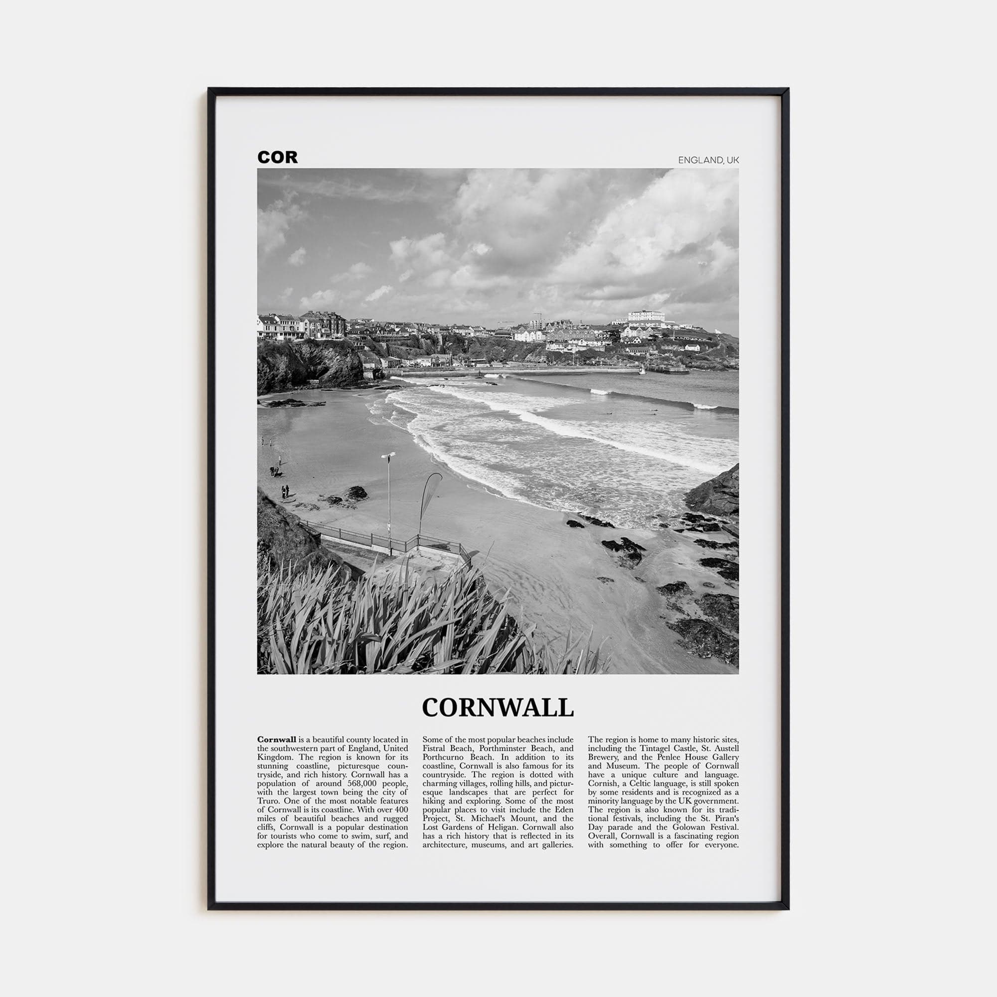 Cornwall Poster None / 8x12 in Nbourhood Travel B&W Poster